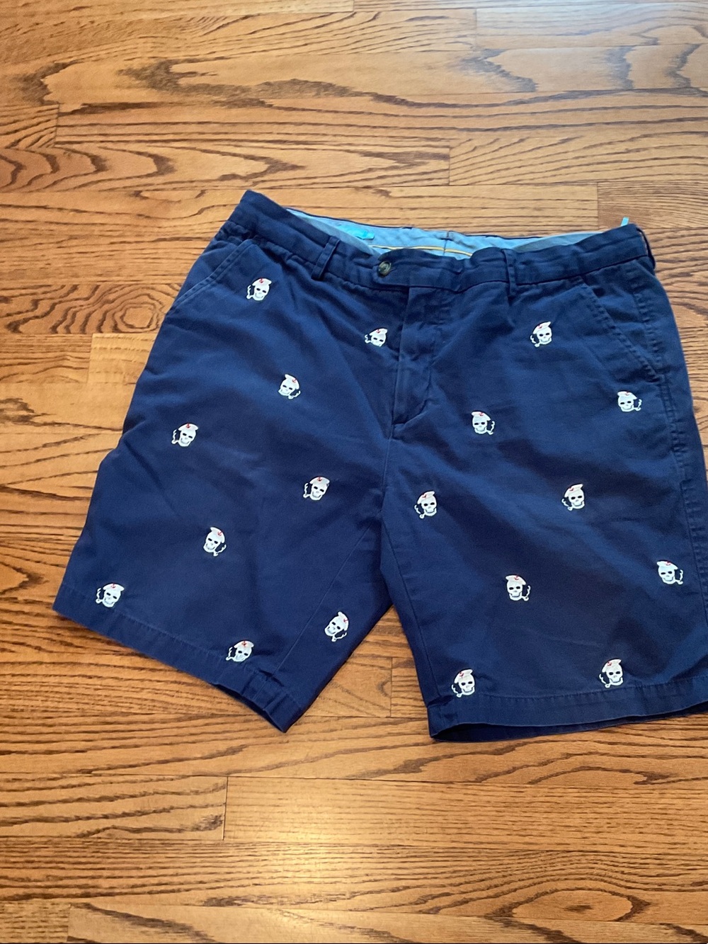 J. McLaughlin Navy Cotton Shorts with White Skull Embroidery